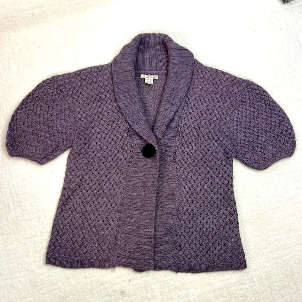Kensie alpaca blend purple cardigan single button closure short sleeve V-neck S - Picture 5 of 9